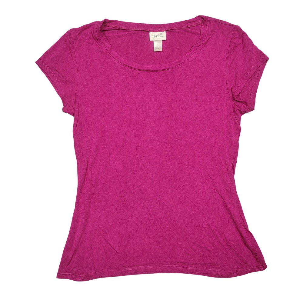 Jaclyn Smith Rayon Top Womens M Short Sleeve Scoop Neck Magenta Pink Solid 0938